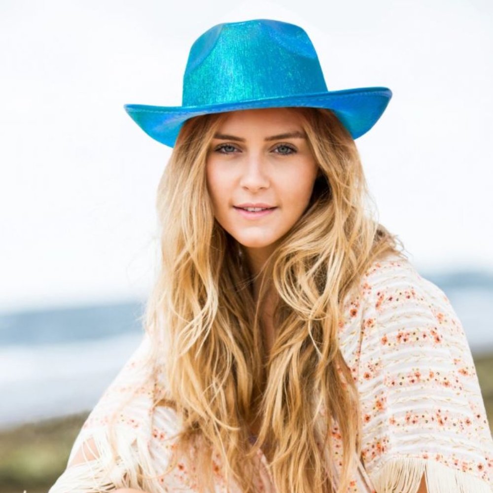 Womens Blue Genuine Western Style Cowboy Rave Festival Party Hat